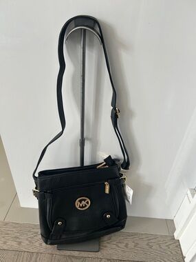 Fashion inspired Leather MK Logo Crossbody Bag with Gold Hardware